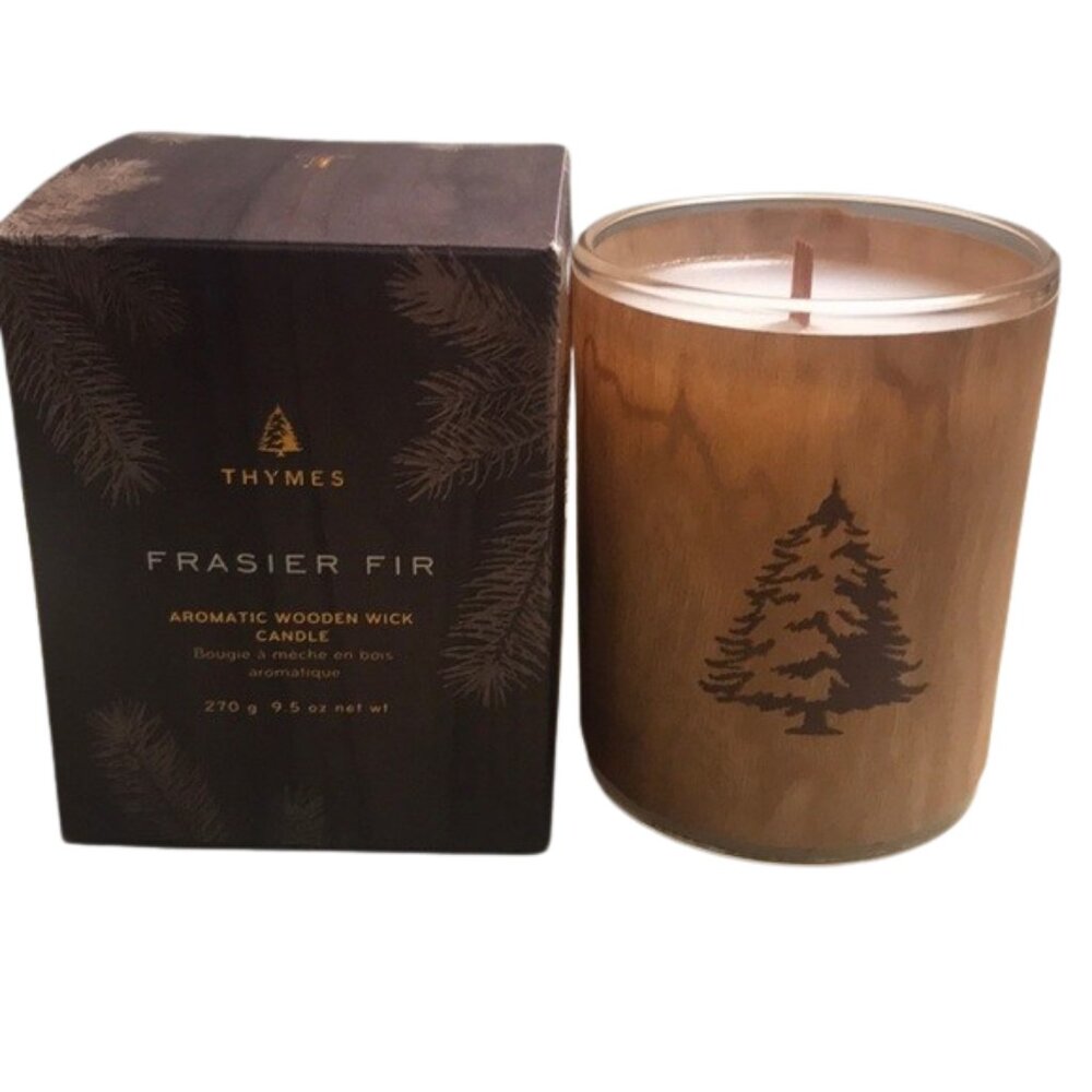 New Thymes Frasier Fir Wooden Wick Candle 9.5 oz NIB